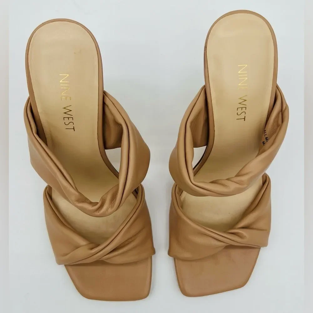 New! NINE WEST Women’s Sashah 3 Heeled Dress Sandals Light Natural - Picture 10 of 16